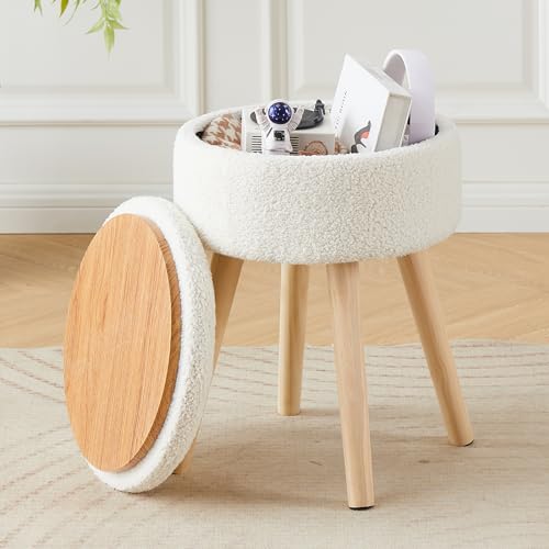 Round Storage Ottoman Foot Stool with Tray Top