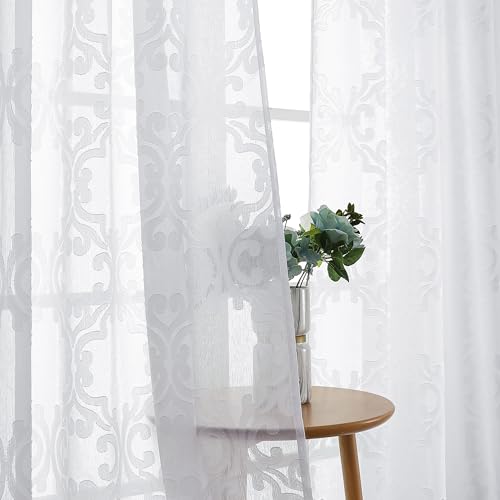 2 Pack Sheer Floral Jacquard Curtains 54x84 Inch