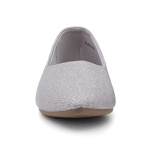 Shoe Land Womens SL-Kathleen Ballet Flats Pointed Toe Flat Shoes Classic Ballerina Comfort Dressy Shoes for Daily Work Office, SilverShimmer, Size 8.0