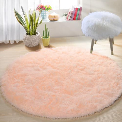 Fluffy Pink Round Rug for Girls Room