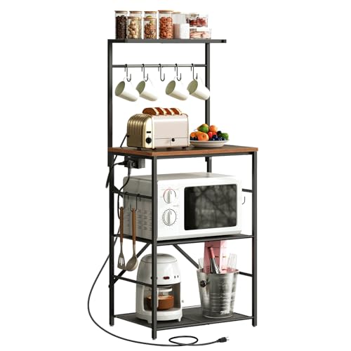 HOOBRO 4-Tier Kitchen Baker’s Rack with Power Outlet