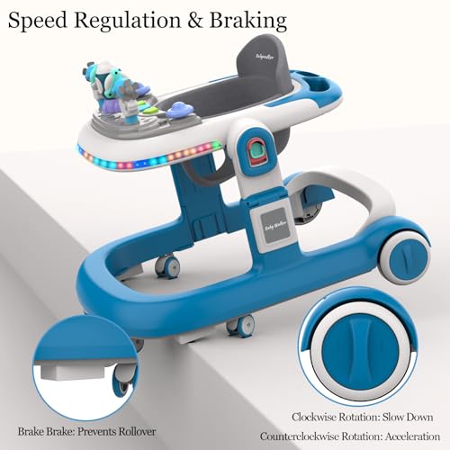 Baby Walker, Baby Walker with Wheels and LED Light, 4 in 1 Foldable Baby Walker, Adjustable Speed and 3 Height for Baby Girl and Baby Boy, Baby Walkers for Babies 6-18 Months