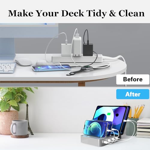 USB Charging Station - Charging Dock - 4-Port - Fast Charging Station for Multiple Devices - Docking Station - Smart Charging Station Dock - Multi Charging Station for Cell Phones and Tablets