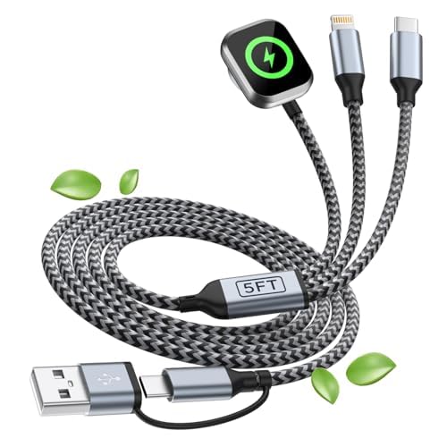 2 Pack 3-in-2 USB A USB C iWatch Charger Cable