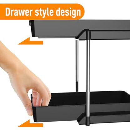 2 Pack Black Under Sink Organizer, Multi-Purpose kitchen and Bathroom organization,Pull Out Drawers Organizer,pantry organizersalso used for countertop,makeup and medicine cabinet storage.