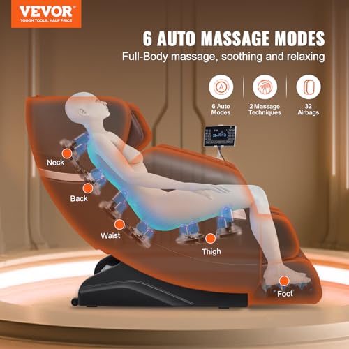 VEVOR Zero Gravity Massage Chair, Full Body Massage Chair, 4D Shiatsu Massage Recliner Chair with Body Scan, Heating, Bluetooth Speaker, Airbags for Living Room, Home