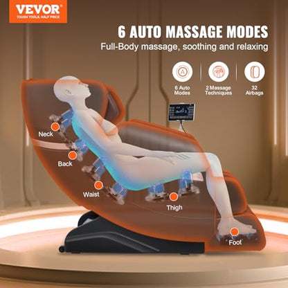 VEVOR Zero Gravity Massage Chair, Full Body Massage Chair, 4D Shiatsu Massage Recliner Chair with Body Scan, Heating, Bluetooth Speaker, Airbags for Living Room, Home