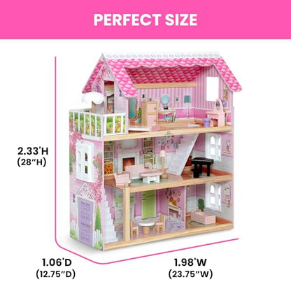 Delta Children Little Gem Dollhouse - 3-Story Dollhouse with 4 Rooms - Includes 16 Accessories - Fits 5-inch Dolls - Pretend Play Dream Gift for Ages 3+