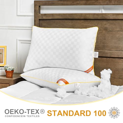 Swandream Queen Pillows Size Set of 2, Soft and Skin Friendly Down Alternative Pillow for Sleeping, Breathable Pillow for Back, Stomach or Side Sleepers, Golden, 20 * 28 Inches