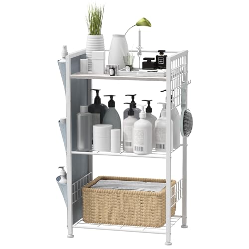 3 Tier Corner Bathroom Storage Shelf with Hooks