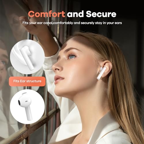 Foxeye Bluetooth Earbuds, Bluetooth 5.4 Headphone, Touch Control Ear Bud with Charging Case, Noise Cancelling in-Ear Earphones with Microphone for Workout Sleeping (White)