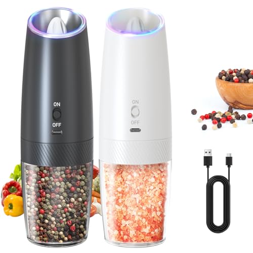 Electric Salt and Pepper Grinder Set, Rechargeable, Adjustable