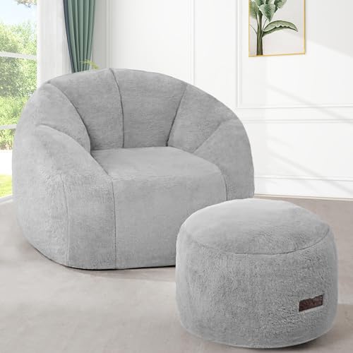 Shell-Shaped Oversized Bean Bag Chair with Ottoman