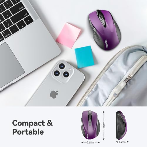 TECKNET Wireless Mouse, 2.4G Ergonomic Optical Mouse, Computer Mouse for USB-A Laptop, PC, Computer, Chromebook, Notebook, 6 Buttons, 24 Months Battery Life - Purple