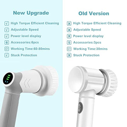 Electric spin scrubber,electric Spin Cleaning Brush IPX7 Waterproof with 6 Replaceable Brush Heads Dual Speed Led Display,Cordless Power Spin Scrubber for Bathroom/Floor/Tile/Tub/Kitchen/Stove/Car