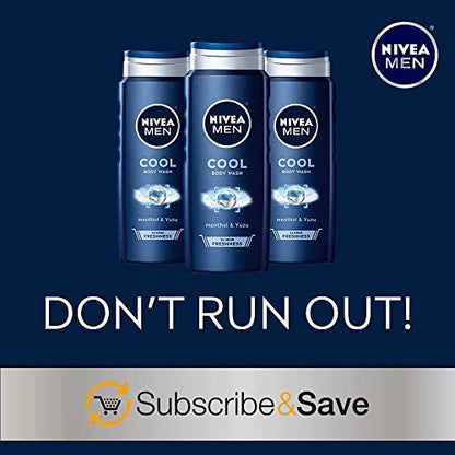 Nivea Men Cool Body Wash with Icy Menthol, Scented Body Wash for Men, 3 Pack of 16.9 Fl Oz Bottles