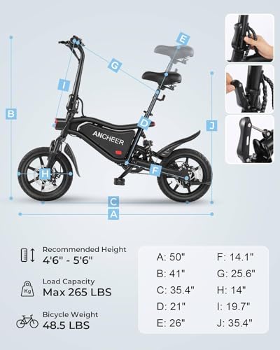 ANCHEER 14" Electric Bike for Adults, 20MPH Folding Electric Mini Bike, 48V 374Wh Battery, Up to 45 Miles, Dual Shock Absorber, Brake Taillight, Cruise Control, LCD Display (Country)