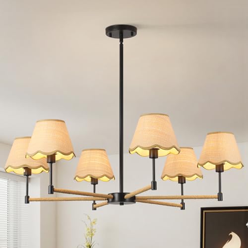 6-Light Boho Rattan Farmhouse Chandelier Pendant Light