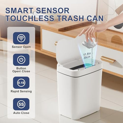 Vanpopubs 2 Pack 3.6 Gal Bathroom Trash Can with Lid, Small Smart Automatic Touchless Garbage Can, Slim Motion Sensor Waterproof Plastic Trash Bin for Bedroom Office Kitchen Dorm Toilet
