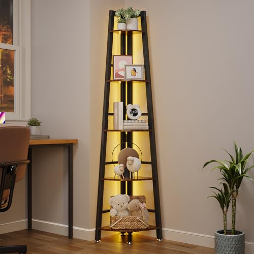 5-Tier Corner Shelf with LED Light, Ladder Bookshelf