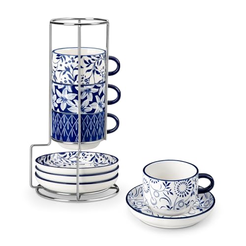 4 Pack Stackable 4oz Espresso Cups with Saucers