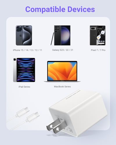 POWERΛDD PRO USB C Charger Block, iPhone 15 Charger Block PD 30W Power Adapter with Power Cord, USB C Wall Charger Compatible with iPhone 15/15 Pro/15 Pro Max/15 Plus, Goole Pixel 8/8 Pro/ 7/7 Pro