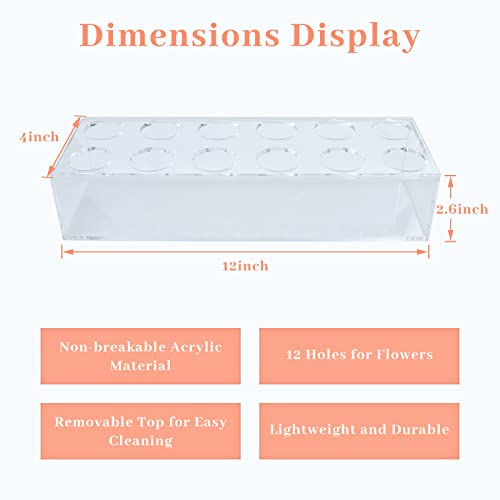 LOYWREE Flower Vase Acrylic Rectangular Floral Centerpiece for Dining Table - 12 Inches Long Rectangle Vase - Clear Vases for Home Decor Wedding(Flowers not Included)