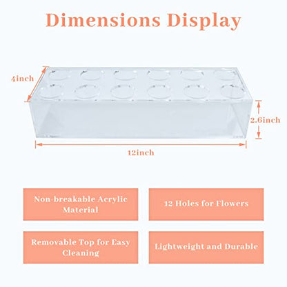 LOYWREE Flower Vase Acrylic Rectangular Floral Centerpiece for Dining Table - 12 Inches Long Rectangle Vase - Clear Vases for Home Decor Wedding(Flowers not Included)