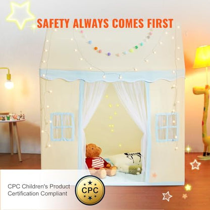 VEVOR Kids Play Tent, Kids Tent for Kids 1-5 Years Old, Tent for Kids with Windows for Indoor and Outdoor, Toddler Tent with Mat and Tent Lamp, Play House Castle Tent for Boys and Girls, Beige