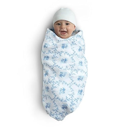 Delta Children 100% Cotton Muslin Baby Receiving Blankets for Girls and Boys – 47x47 Inches (Pack of 4), Blue Botanicals