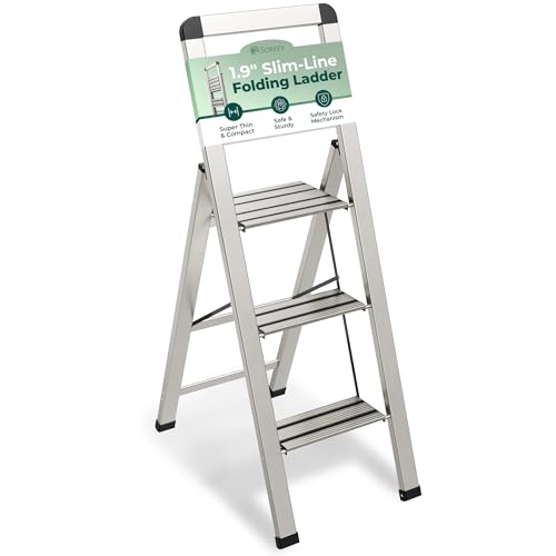 3 Step Folding Aluminum Step Ladder, Anti-Slip, Portable