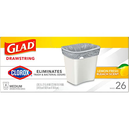 Glad Lemon Fresh Drawstring Trash Bags, 26 Ct