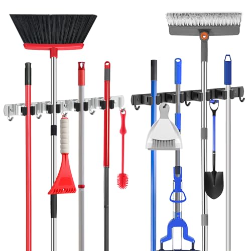 2 Pack Self-Adhesive Stainless Steel Broom Mop Holders