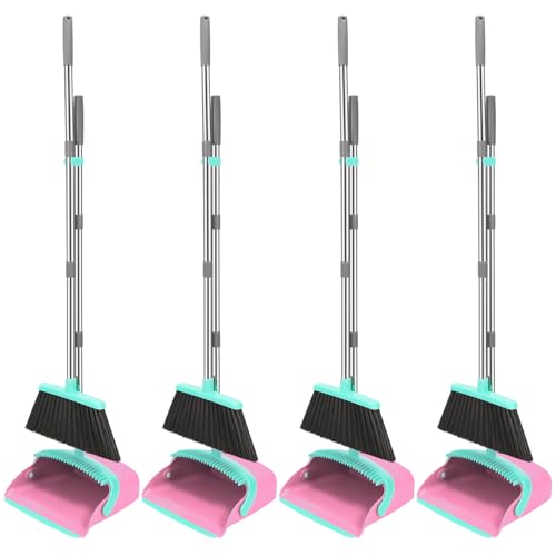 4 Pack Long Handle Broom and Dustpan Set