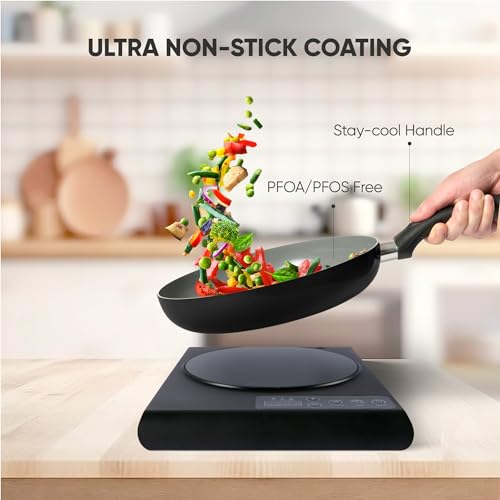 Flamingpan 12 Piece Nonstick Pots and Pans Sets,Kitchen Cookware with Ceramic Coating,Dishwasher Safe,Frying Pan Set with Lid, Induction Pots and Pans with Clearance,Suitable for Any Cooktop（Black）