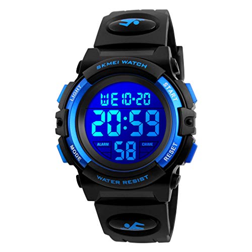 Dayllon Boys Watch Digital Outdoor Sport Waterproof Kids Watches 12/24H Alarm 7 Colorful Stopwatch Military Child Wristwatch for 3-8 Year Old 1266 Small Blue