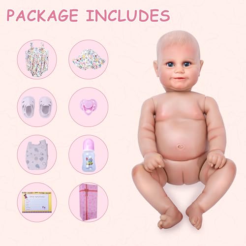 Reborn Baby Dolls Silicone Full Body 22 inch Real Life Toddler Baby Doll Lifelike Newborn Girl Cute Soft Vinyl Correct Realistic Toddler Dolls with Feeding Kit Toys Gifts Collection for Kids Age 3+