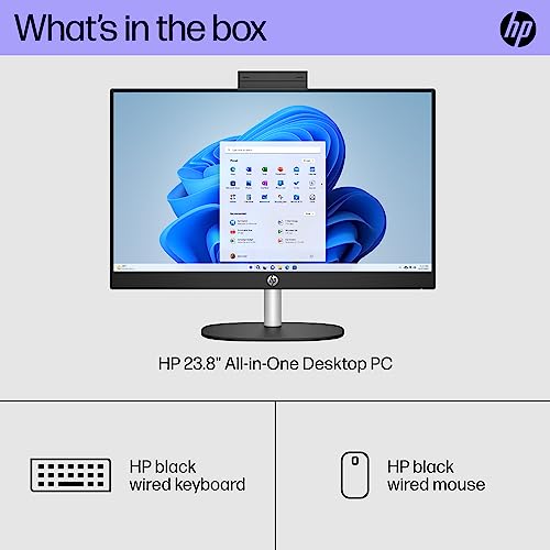 HP 23.8 inch All-in-One Desktop PC, FHD Display, Intel Core i3-N300, 8 GB RAM, 256 GB SSD, Intel UHD Graphics, Windows 11 Home, 24-cr0030 (2023), Shell White