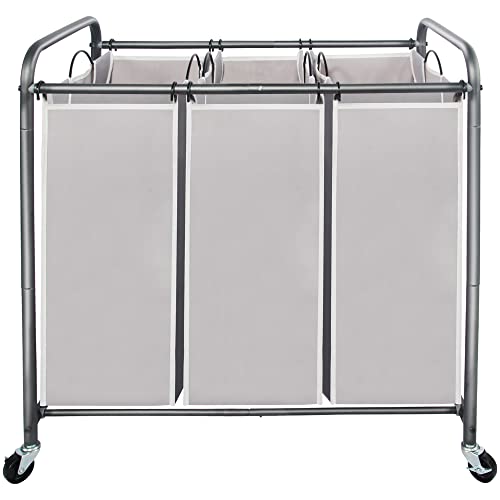 3 Section Laundry Sorter Cart with Removable Bags
