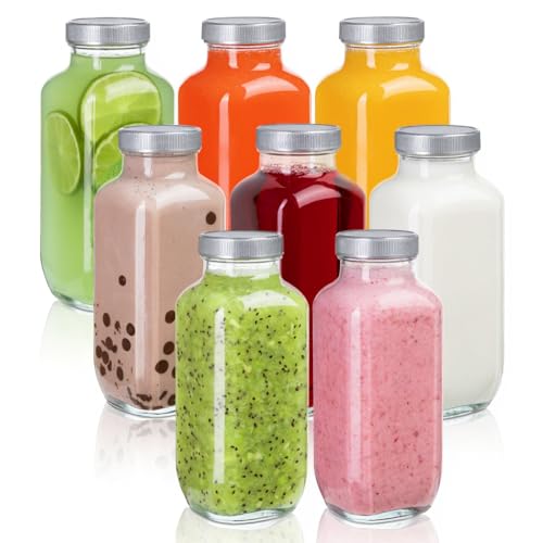 8 Pack 16 Oz Glass Juice Bottles with Lids