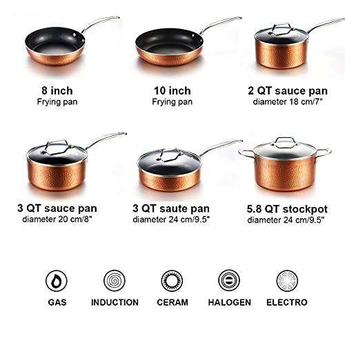 COOKSMARK 10 Piece Hammered Copper Cookware Set with Nonstick Coating, Induction Pots and Pans Set Dishwasher Safe