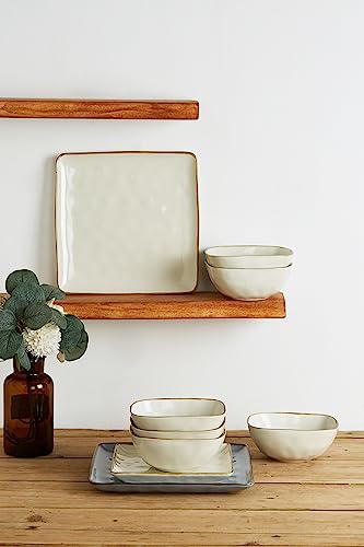 famiware Cereal Bowls Set of 6, Ocean Square 6" Soup Bowls, 23oz Rice Serving Bowl Oatmeal Bowls, Kitchen Bowl Set, Microwave and Dishwasher Safe, Scratch Resistant, Vanilla White
