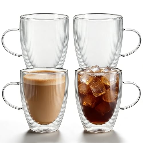 4 Pack Double Wall 12oz Glass Coffee Mugs
