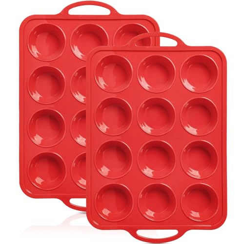 2 Pack Silicone Muffin Pan 12 Cup Nonstick Tray