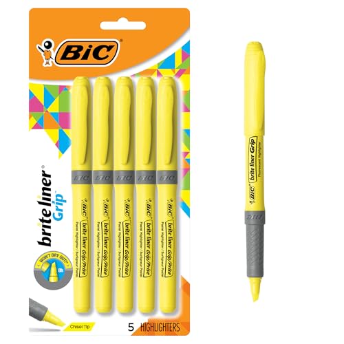 5 Count BIC Brite Liner Grip Highlighters