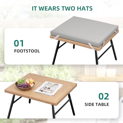YITAHOME Outdoor Egg Chair with Footrest, Patio Wicker Basket Chair with 2-in-1 Ottoman, Indoor Egg Chairs with Stand & Cushion Cocoon Chair for Bedroom, Outside, Balcony (Grey)