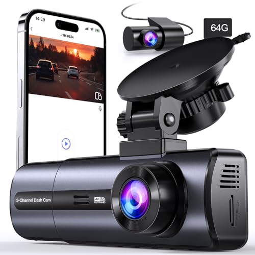 4K Triple Channel WiFi Dash Cam with 64GB Card