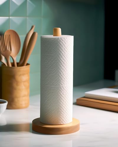 Wooden Freestanding Paper Towel Holder with Non-Slip Base