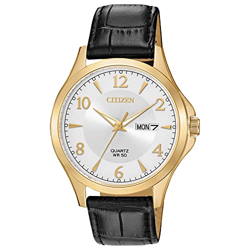 CITIZEN Quartz Stainless Steel Leather Strap Watch