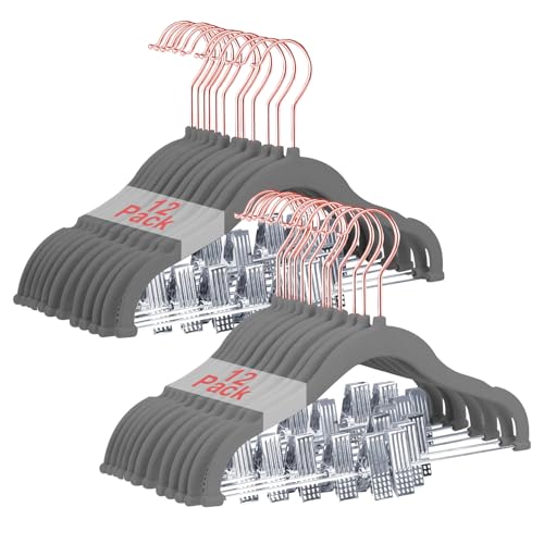 24 Pack Kids Velvet Hangers with Clips